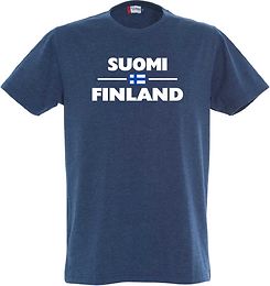 SUOMI-FINLAND "Lippu" T-paita meleerattu sininen