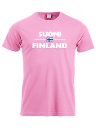 SUOMI-FINLAND "Lippu" Lasten T-paita pinkki valkoisella logolla